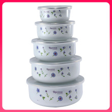 ⇛搪瓷碗加盖搪瓷冰碗五件套保鲜圆底碗印LOGO加厚保鲜碗密封保鲜