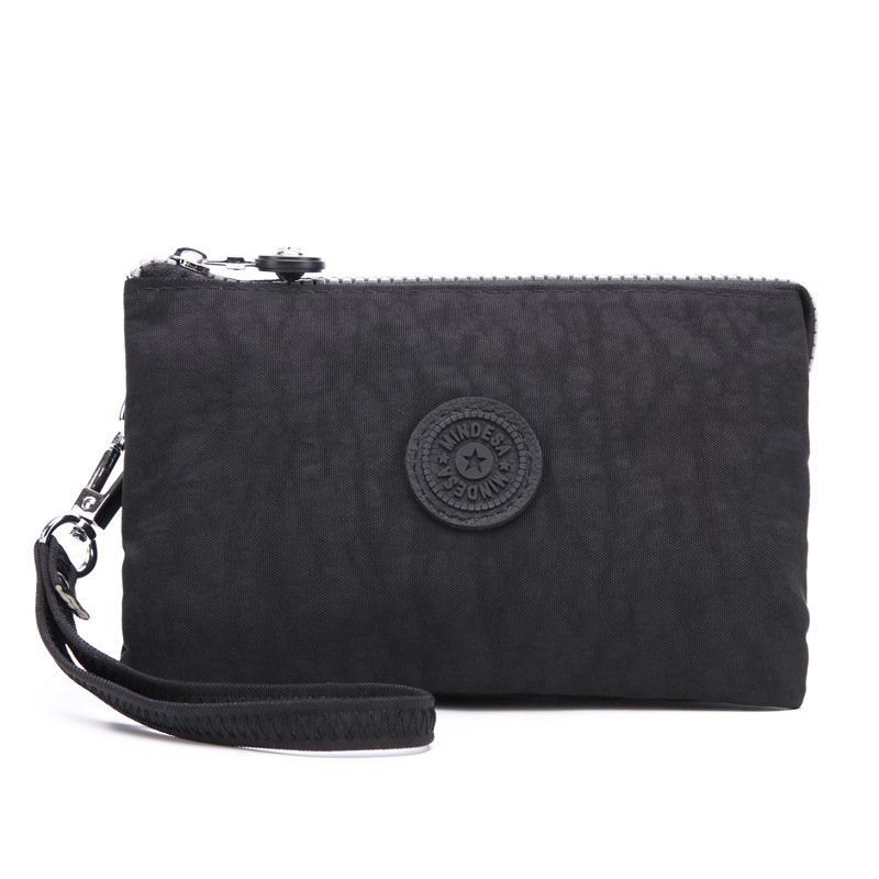 Bolsa de mano de nylon multicapa de gran capacidad a prueba de derrames de agua de mujer simple de moda larga cremallera cambio pasaporte bolso móvil