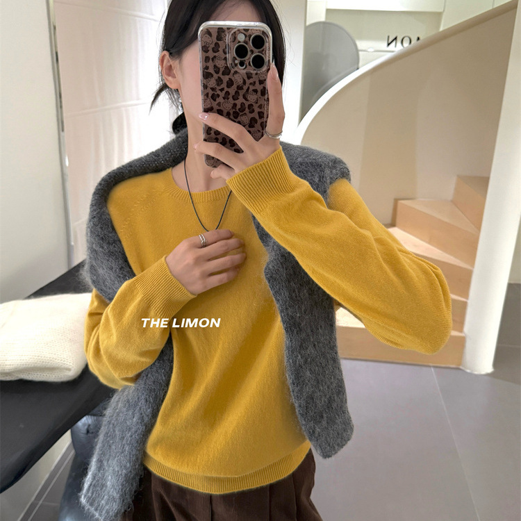 thelimon柠檬绿茶2025秋季新款韩版圆领套头毛衣女显瘦针织衫上衣|undefined