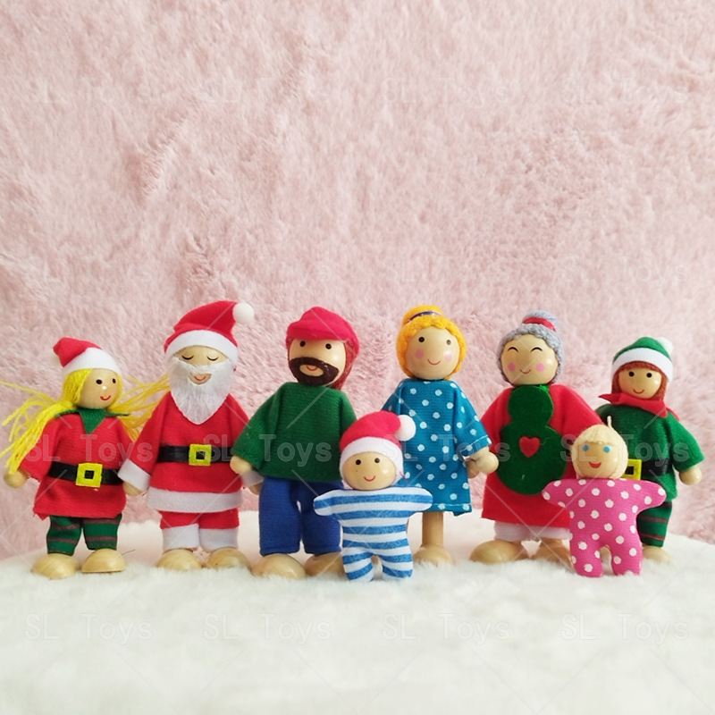 Cross-Border Christmas Family Dolls, 6-7 Person Wooden Playhouse Dolls, Toddler Toys, Dolls with Movable Joints