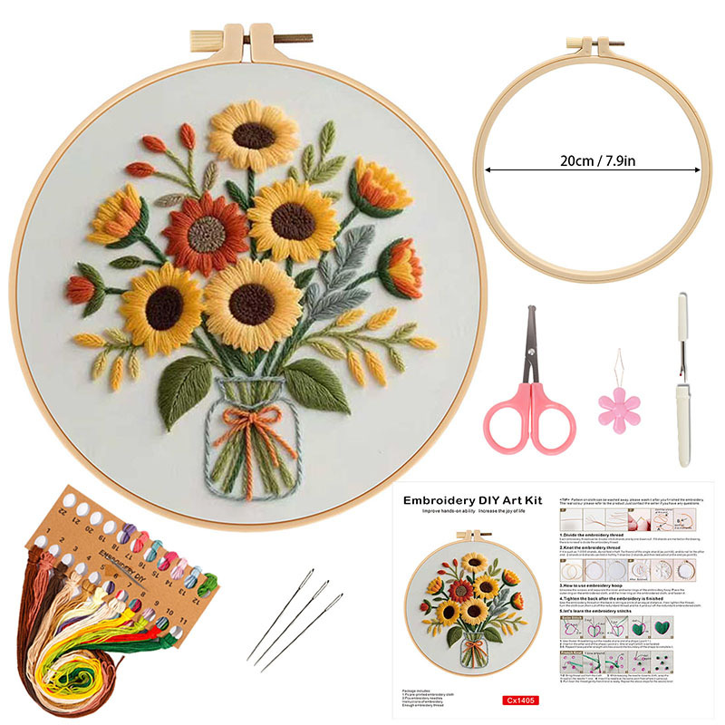 Nuevos productos bordados a mano DIY material paquete ramo de flores flores girasol original Amazon transfronterizo inglés