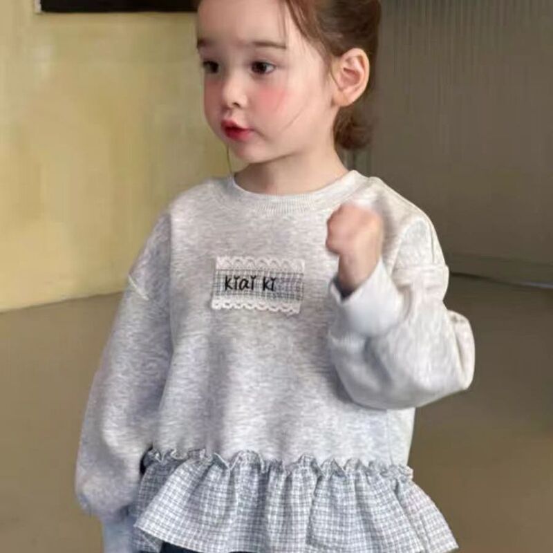 女童秋季卫衣儿童2025新款洋气花边上衣女宝宝森系拼接长袖打底衫|undefined