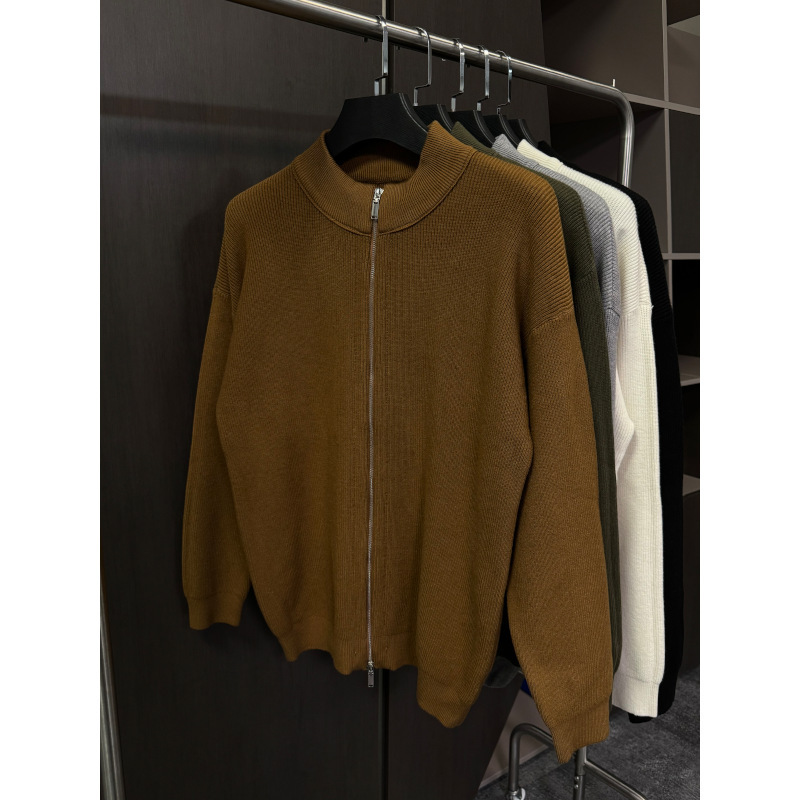 Suéter de hombre con cremallera de punto Cardigan de invierno nuevo cuello de media altura suéter de manga larga de viento perezoso chaqueta