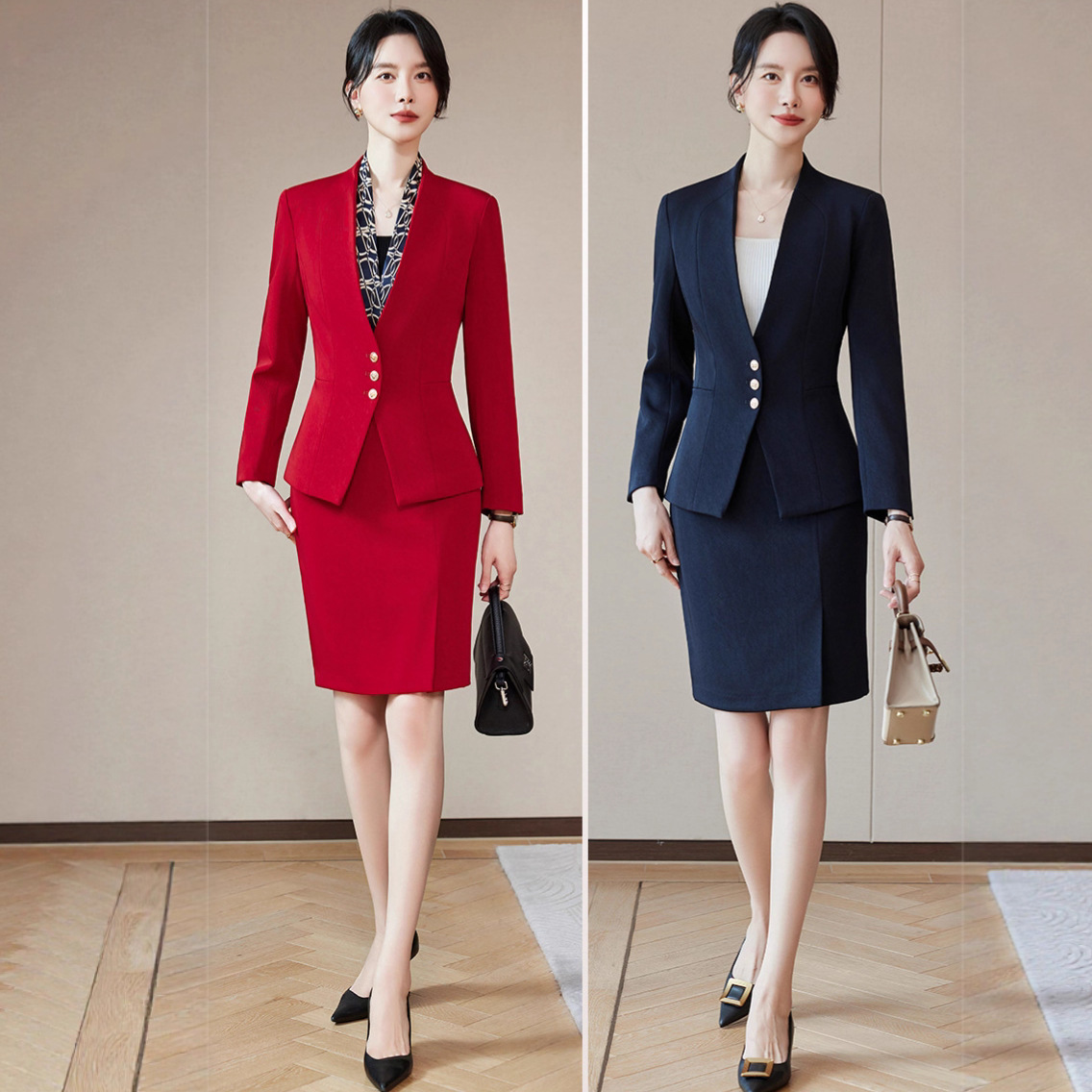 Professional Skirt, High-End Suit, Autumn and Winter New Style Workwear, Red Suit Jacket, Host Work Clothes