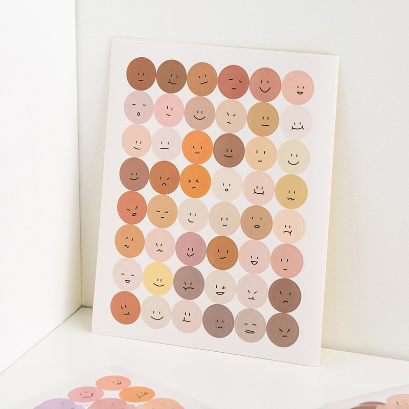 Smiley Face Stickers, Ins-Style, Salt-Style, Round Cartoon Expression Stickers, Morandi Color Sealing Stickers, Journal, Card, Artsy