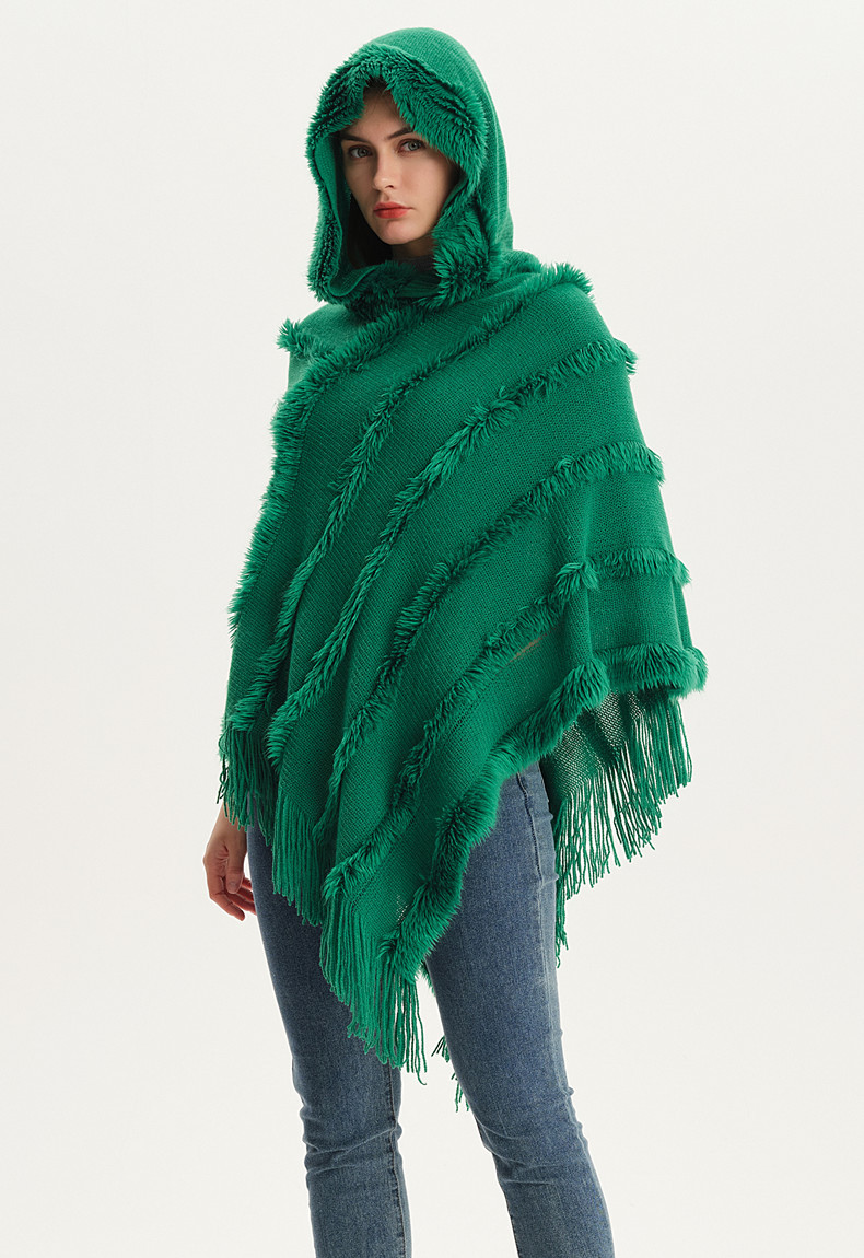 Unisex Damen einfarbiger Kapuzenpullover Strickpullover Cape Umhang_voghion.com
