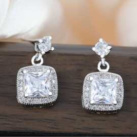 亚马逊正方形镶钻耳钉女时尚圆形方钻耳坠耳饰厂家批发希音跨境款