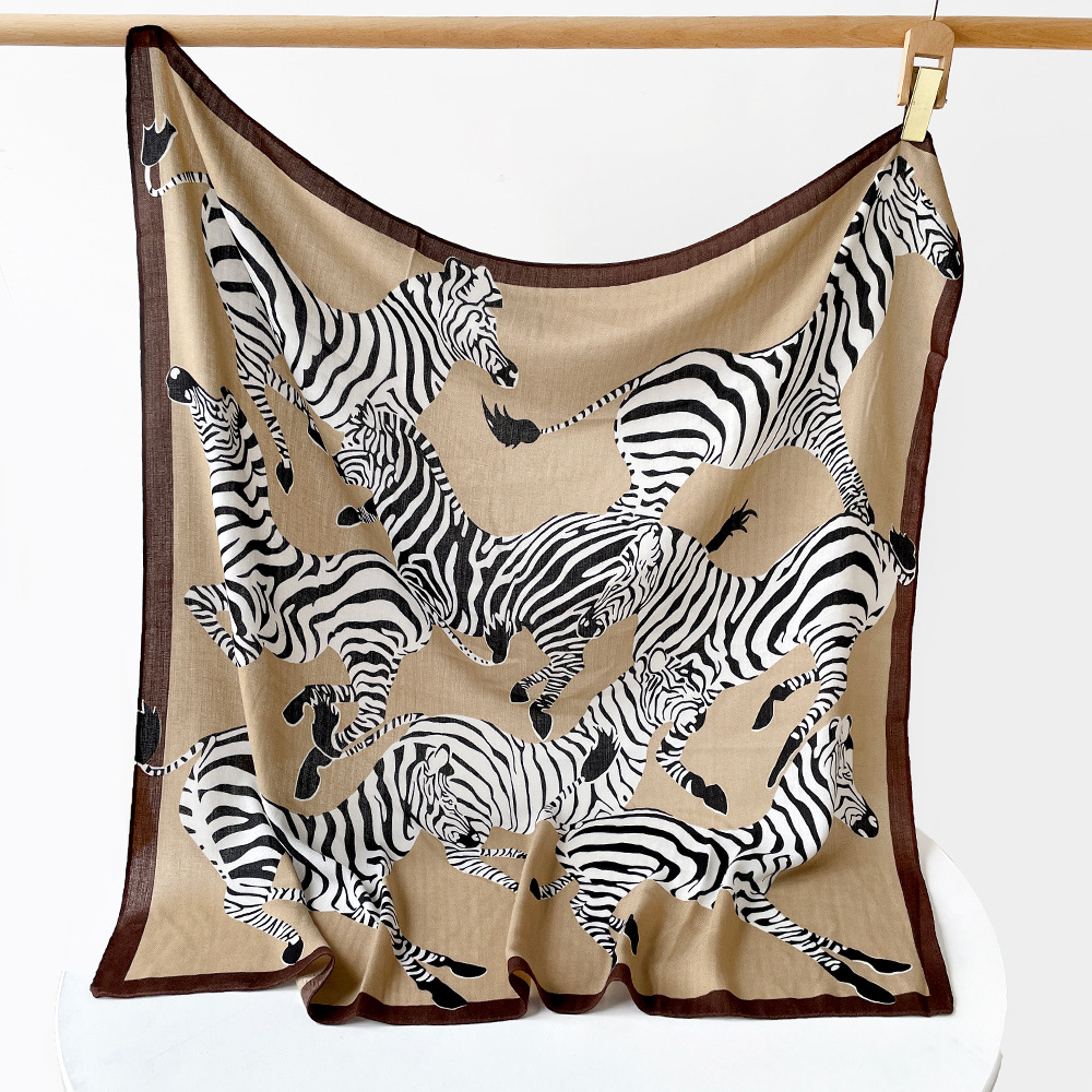 Large 90cm Square Scarf Zebra Print European American Fashion Herringbone Pattern Women's Shawl Retro Headscarf_voghion.com