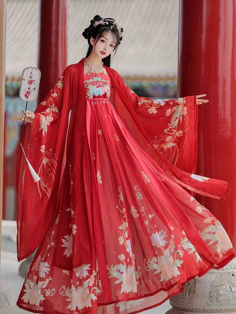 Женская Цветочная группа Hanfu, юбка Chebula Tang, великолепный летний и осенний повседневный костюм для студентов в улучшенном сказочном стиле в китайском стиле