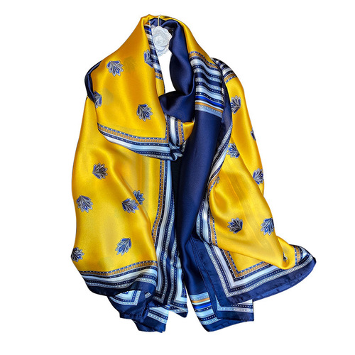  European and American Silk Scarf Women's Summer Long Style Shawl Fashion Gauze Printed Two-Purpose Scarf Women's Spring and Autumn