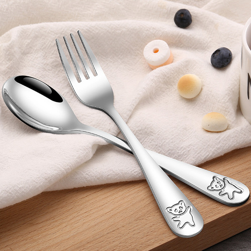 Cross-border Stainless Steel Western Tableware Creative Children's Western Fork and Spoon Set with Cute Bear Steak Knife, Fork, and Spoon