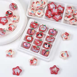 可爱卡通亚克力半面苹果串珠苹果狗散珠子 diy手链项链手机链配件