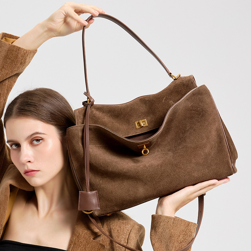 Genuine Leather Large Bag for Women, Commuter Tote Bag, 2026 New Style, Luxurious Suede Cowhide Handbag and Shoulder Bag Genuine Leather Large Bag for Women, Commuter Tote Bag, 2026 New Style, Luxurious Suede Cowhide Handbag and Shoulder Bag