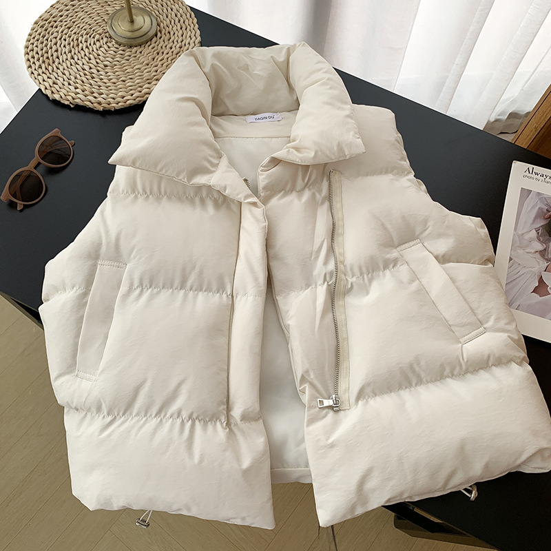 Women's Clothing autumn and winter Korean style small fragrant style stand collar new sleeveless cotton vest outer wear vest jacket trendy_voghion.com