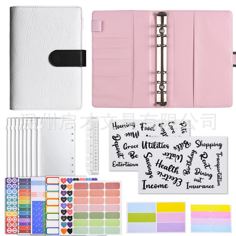 профили embossed macaron binder A6 notebook customized leather shell binder cash budget planning book
