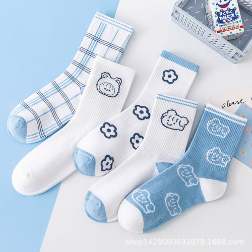 Cartoon Rabbit Ins Student Sports Wholesale Sweat Absorbent Spring and Autumn Cross-border Trade Women's Medium Calf Socks
