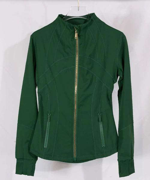 Green jacket with zipper