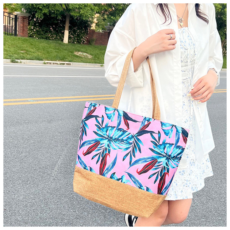 172g Weight Open Closure Type Double Shoulder Straps Strap Type Shoulder Bag Bags Type Travel, Street Occasion Canvas Material Tropical Pattern All Seasons Season Women's Gender Vacation Style Large Size Women's Large Canvas Tropical Vacation Open Shoulder Bag 5