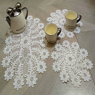 镂空刺绣桌布蕾丝绣花杯垫简约餐垫拍摄道具家具布艺美化隔热防尘