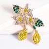 Lemon retro fruit earrings, European style, wish, diamond encrusted