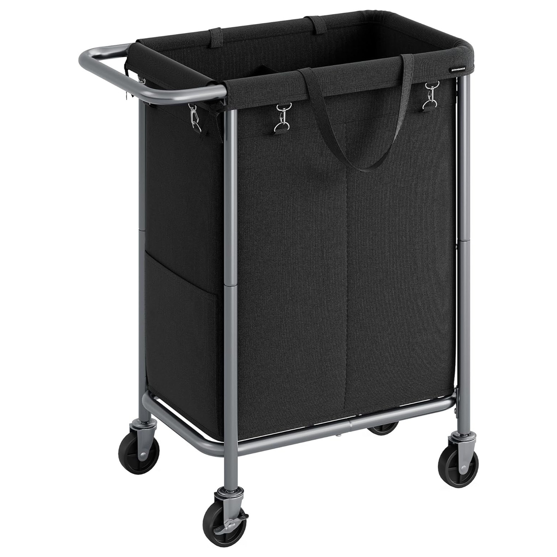 2 段式洗衣篮带轮子的洗衣篮可拆卸衬垫钢架带手柄毛毯衣物收纳