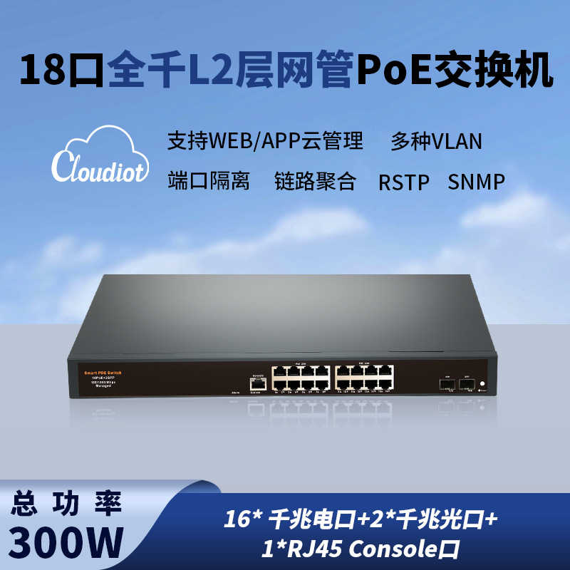 L2层18口全千兆网管PoE交换机支持WEB/APP远程管理