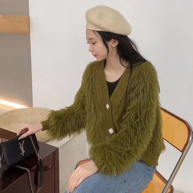 2023 otoño e invierno nuevo más tamaño estilo coreano perezoso Faux visón terciopelo punto cardigan