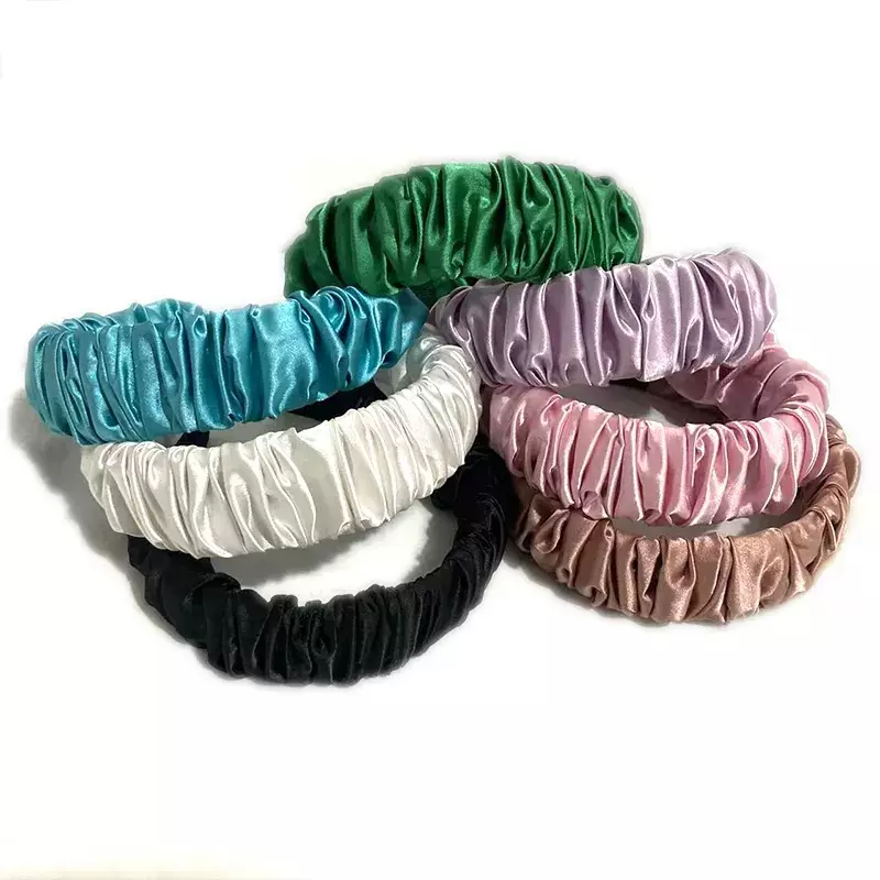 欧美韩版发饰头箍洗脸发卡纯色仿真丝大肠宽边发箍棋盘格缎面发箍