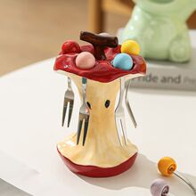 新款苹果核水果叉套装家用精致甜品签收纳罐儿童安全小叉子