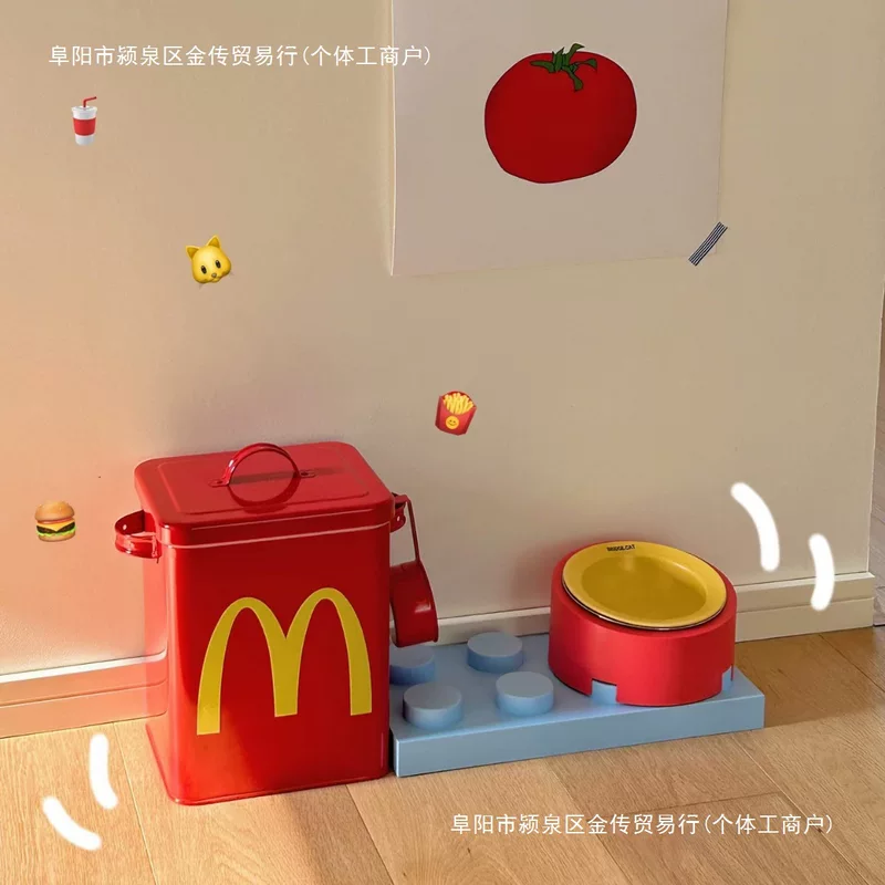 Коробка для хранения корма для кошек McDonald's в стиле Xiaohongshu, запечатанная, влагостойкая, сумка-бокс для хранения зерна, милая кошка M