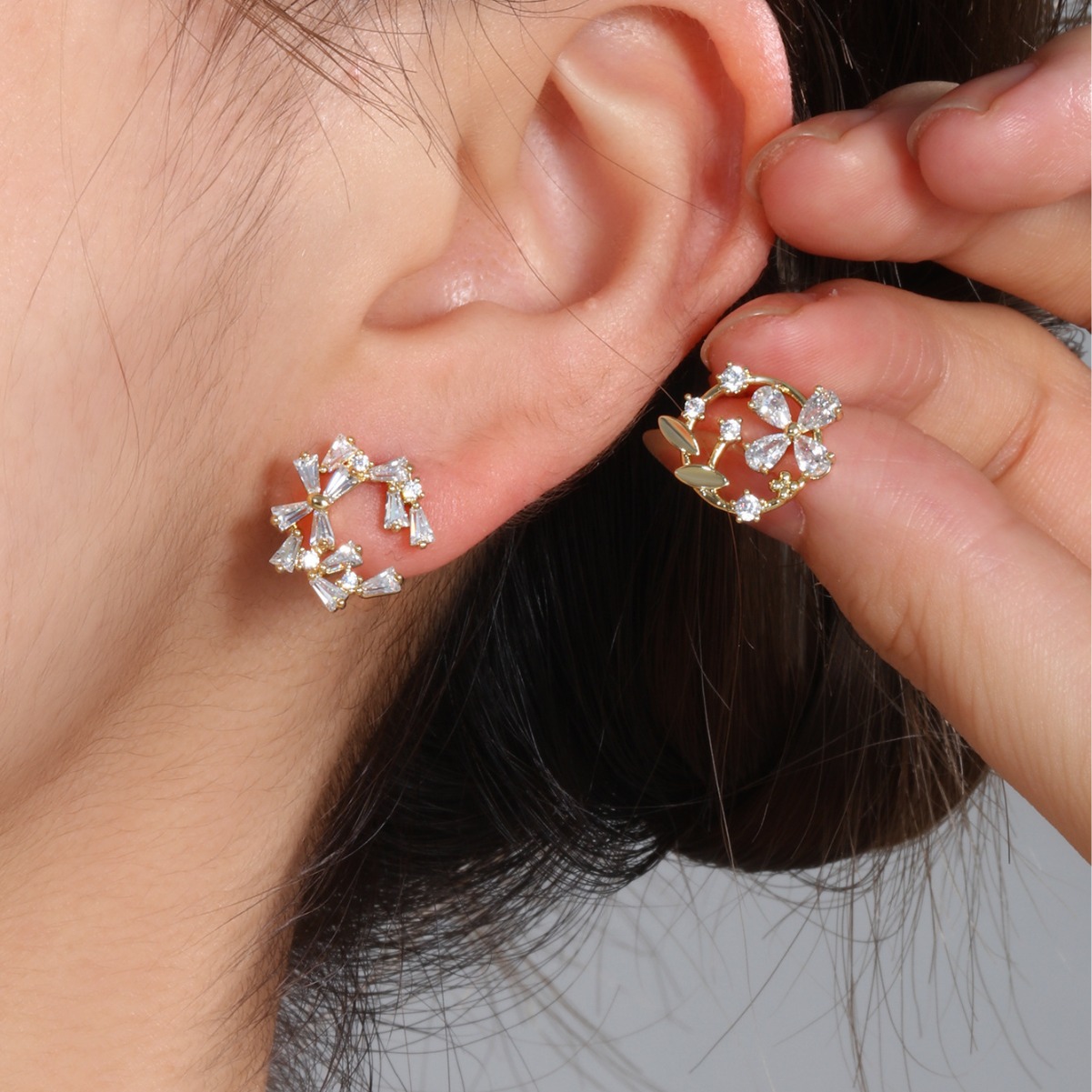 Joyería Xuping bronce le dice a todos los pernos de flores de diamante de alta calidad lujoso ligero Zhongsen aretes dulces pernos de aretes