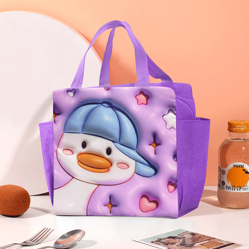 Dibujos animados lindo bolso portátil para loncheras, oficinistas, estudiantes con bolsa de arroz, bolsa bento de aislamiento, bolsa de almuerzo, patrón tridimensional lindo