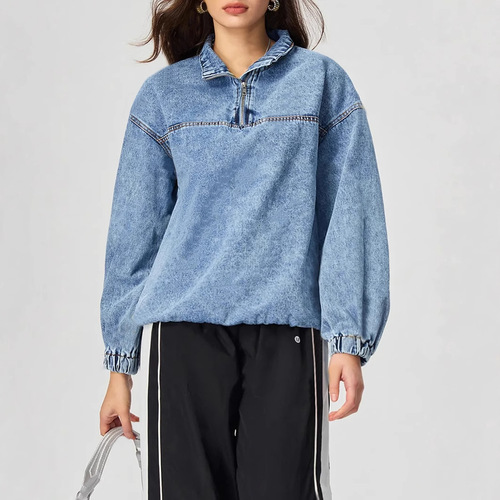 X-15702 Women's European and American Style INS New Loose Pullover Casual Denim Jacket Shirt
