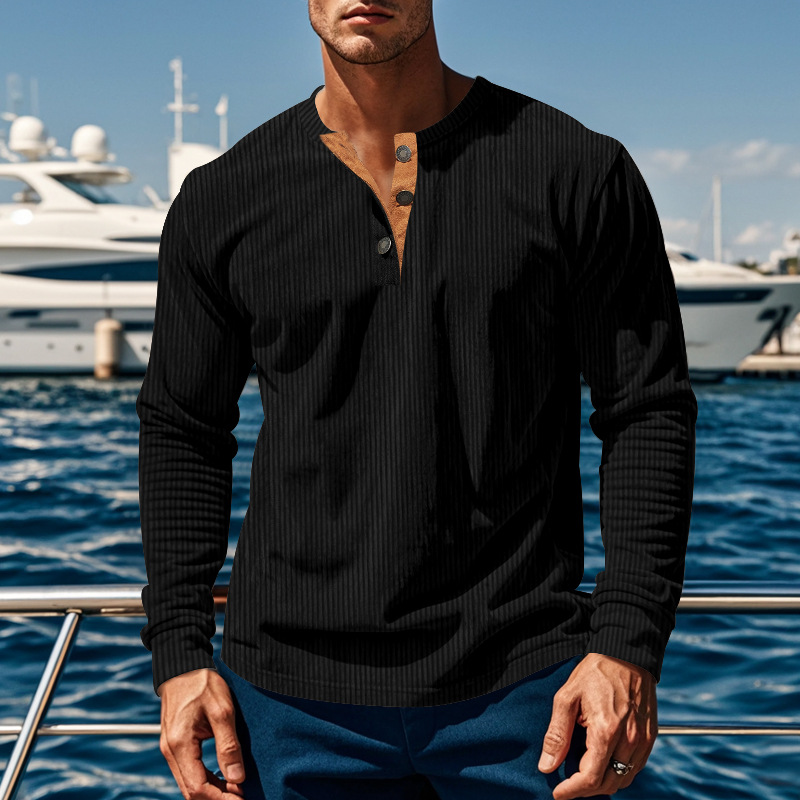 Amazon otoño y invierno transfronterizo nueva moda camisa de manga larga camisa de botón camisa de camisa de felpa delgada hombre Henry