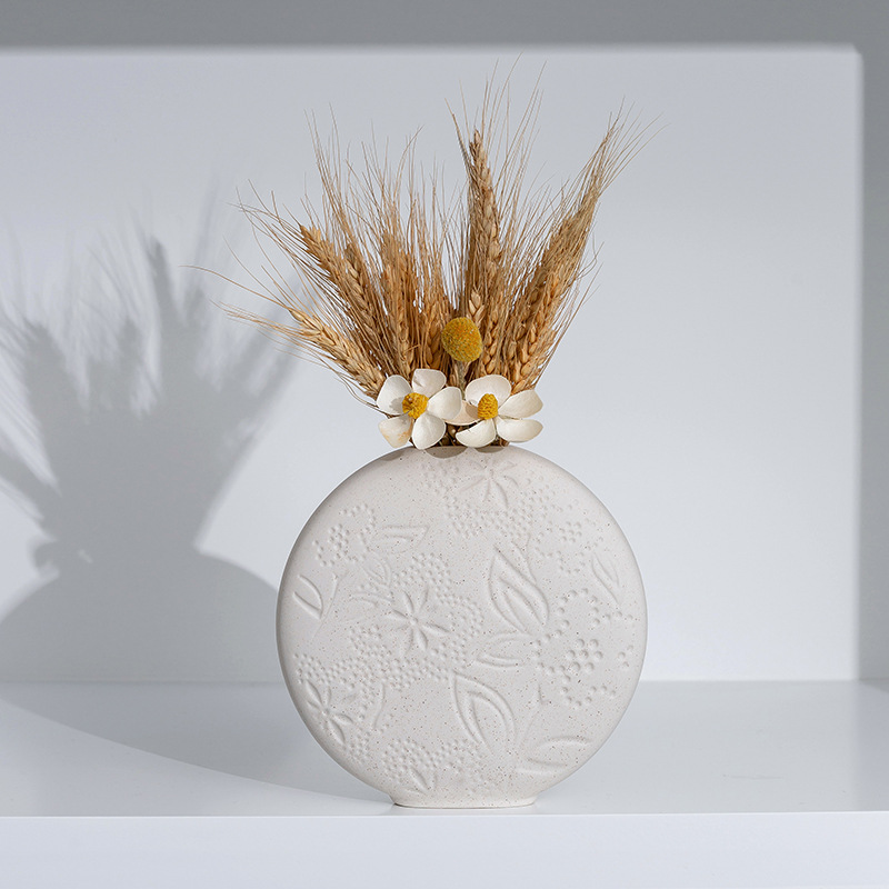 创意北欧简约陶瓷花瓶圆形艺术干花瓶客厅插花假花瓶个性花瓶摆件