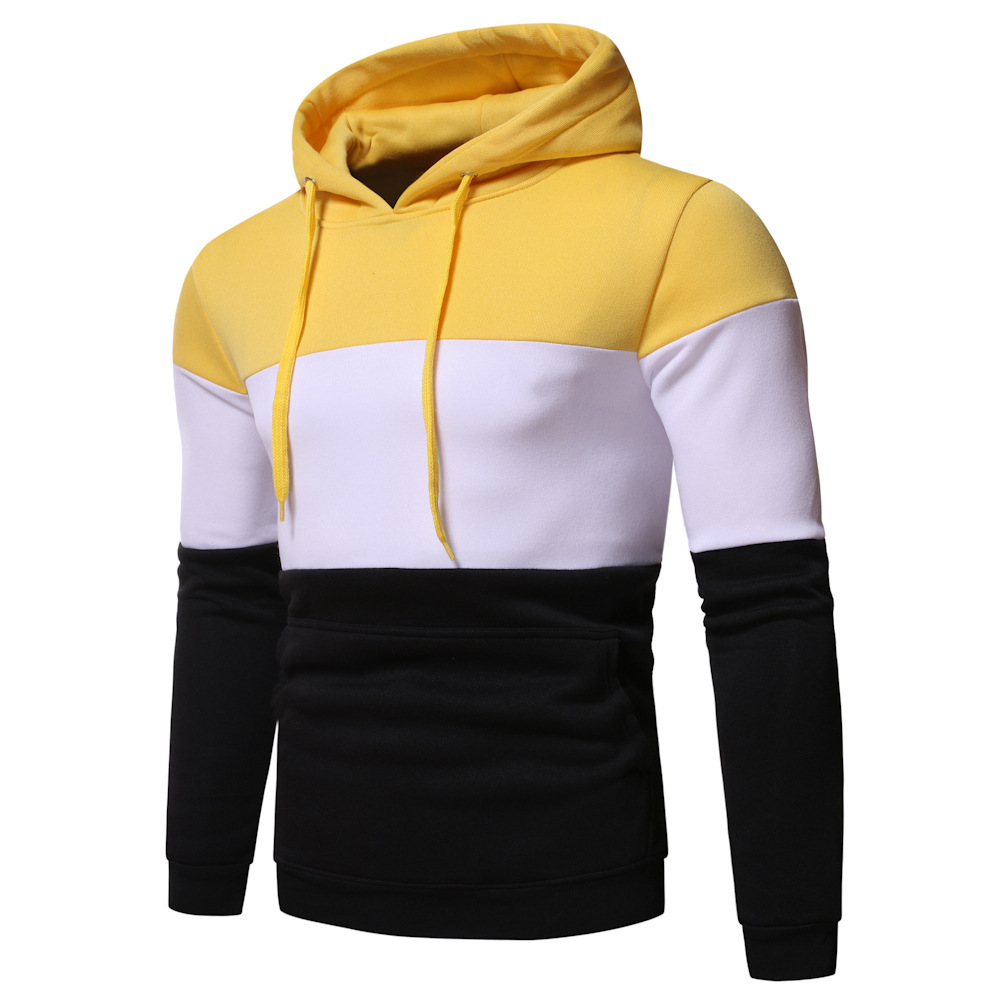 Men's Clothing autumn and winter men's clothing 3 color splicing pullover hooded casual men's sweater jacket_desvips.com