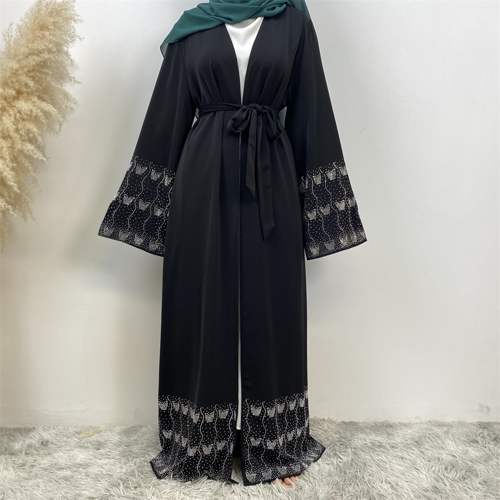 Modest Abaya Dress/Muslim Dress Women Rhinestone Cardigan Robe Fashion For Muslim Clothing_ecoleips.com