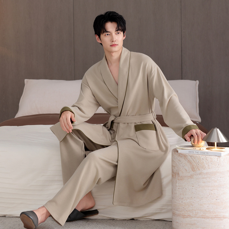 Men's Pajamas Autumn and Winter German Velvet Long-Sleeved Nightgown Bathrobe Long Simple Casual Winter Men's Pants Home Clothes