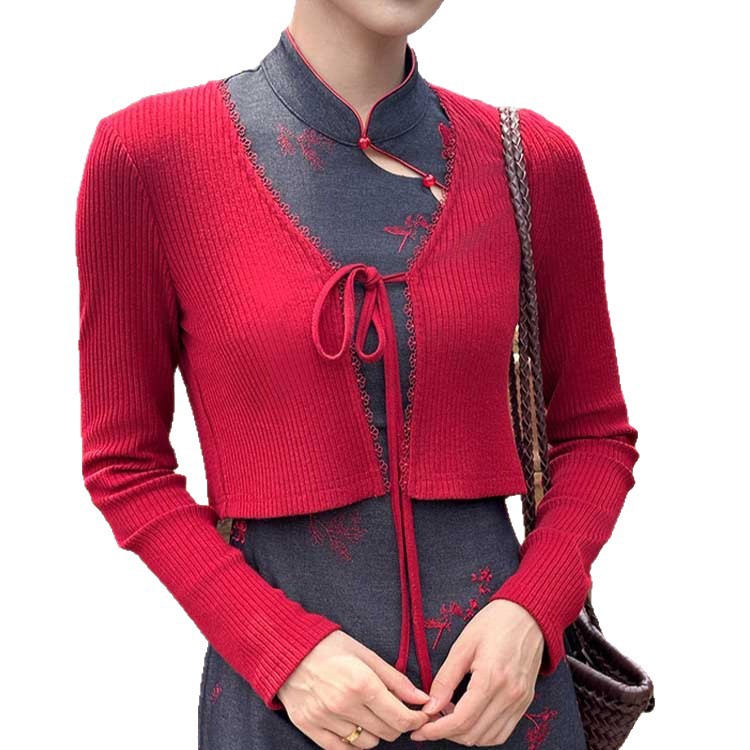 Sujin New Chinese Butterfly Print Modified Qipao For Women, Playful And Cute, Early Autumn National Style Stand Collar_ecoleips.com