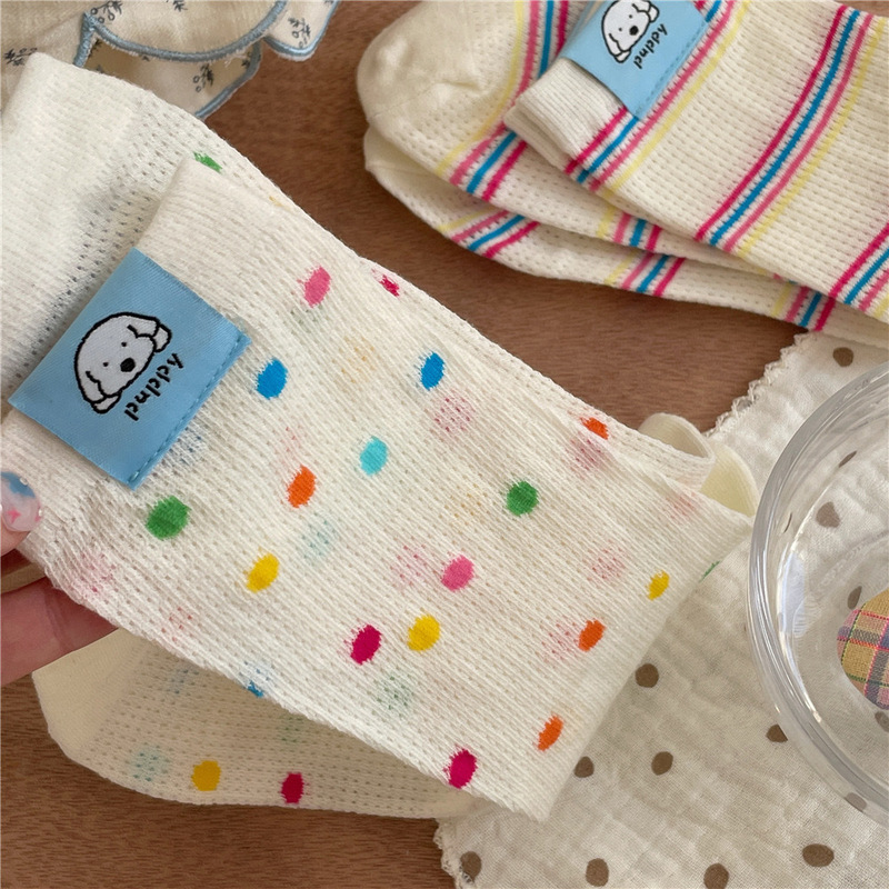 LOULOR Spring and Summer New Summer Thin Mesh Breathable Cotton Socks Cloth Label Dog Striped Polka Dot Summer Mid-Socks Women's Socks LOULOR Spring and Summer New Summer Thin Mesh Breathable Cotton Socks Cloth Label Dog Striped Polka Dot Summer Mid-Socks Women's Socks