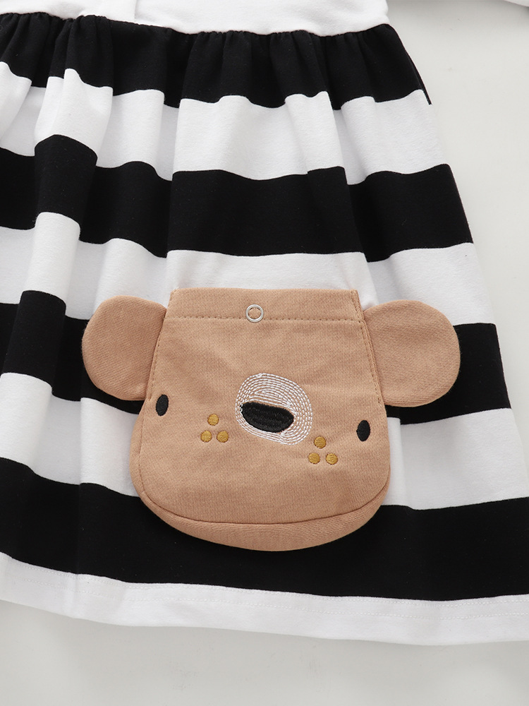 Transfronterizo malwee vestido de niña otoño y invierno nuevo estilo europeo y americano de niños pequeños y medianos cuello redondo mangas largas vestido de princesa a rayas grandes