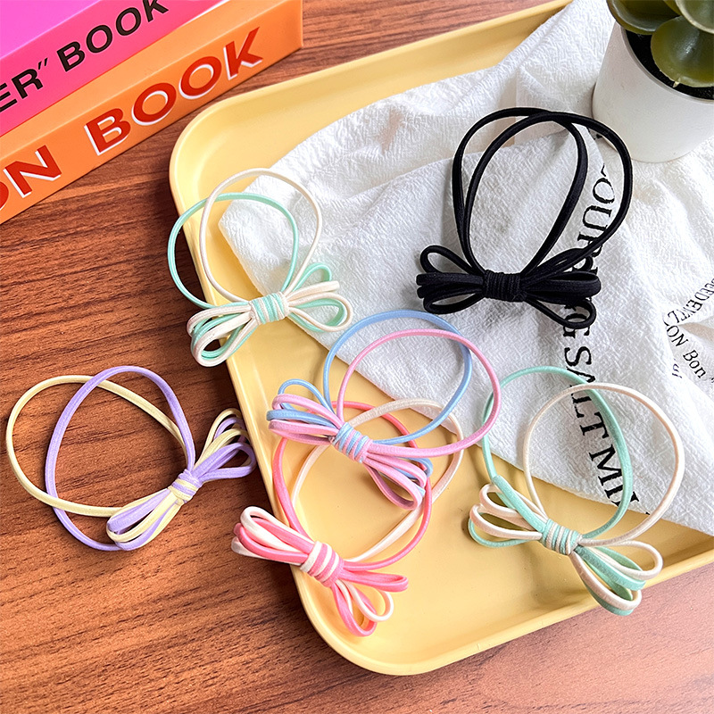 韓版扁帶雙色蝴蝶結髮圈彩色高彈力橡皮筋頭繩扎頭髮發繩髮飾批發