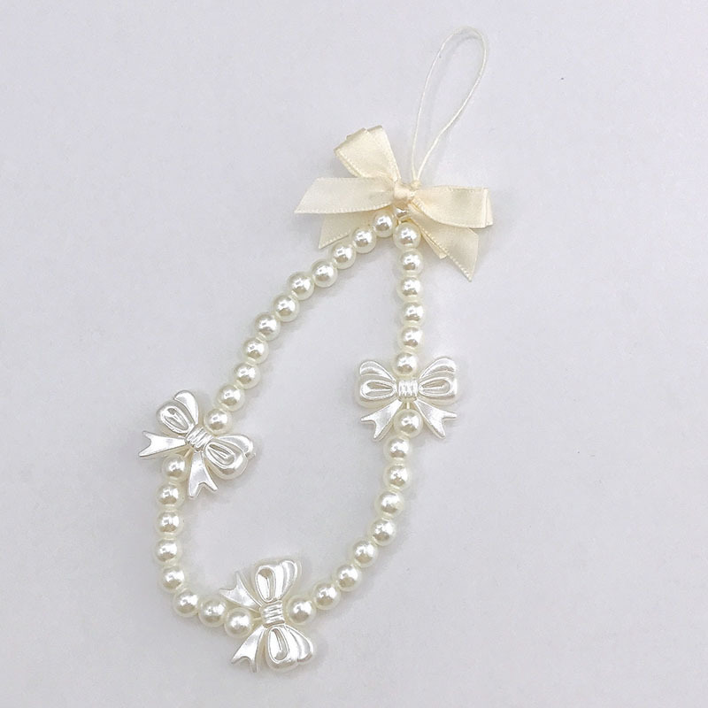 Simple Style, Classic Style Style 1 Piece Simple Style Classic Style Bow Knot Imitation Pearl Plastic Beaded Mobile Phone Chain