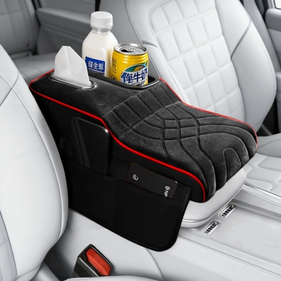 Armrest box pad Box Car Thickened Heightening Pad - colorful-cup-plush-style-black-and-red