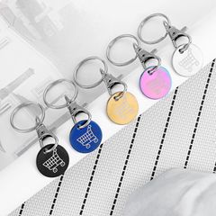 ヨーロッパとアメリカのクロスボーダーステンレス鋼トークンキーホルダースーパーマーケット手押しショッピングカートレーザーロゴペンダントスーパーマーケットショッピングコイン