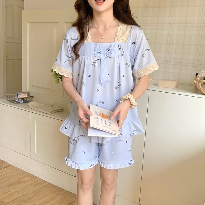 Venta al por mayor transfronteriza nueva versión coreana de encaje imitación algodón traje pijamas encaje verano chica pantalones cortos de manga corta traje de servicio a domicilio