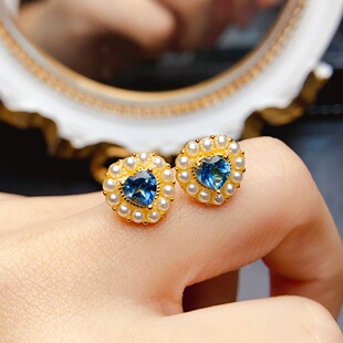New natural topaz earrings S925 silver inlaid main stone 5*5mm Joker net red explosions women's jewelry wholesale