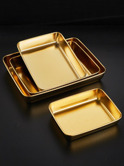 304不鏽鋼方盤平底盤子長方形盒子帶蓋托盤提拉米蘇商用深盤鐵盆