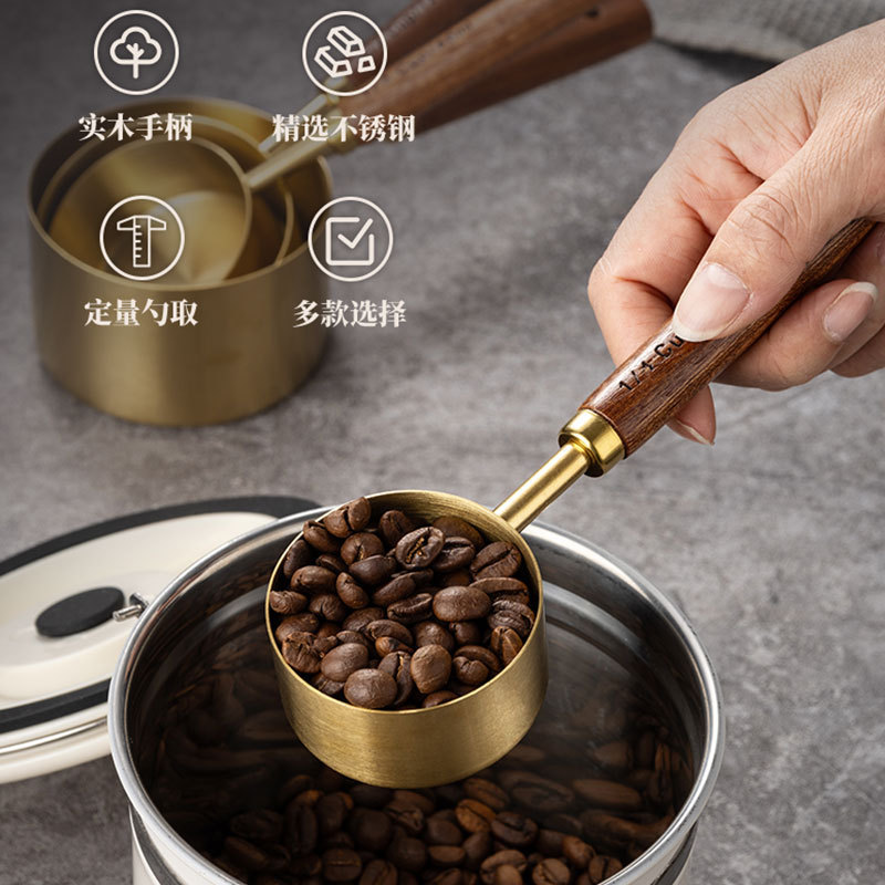実木計量カップ計量スプーンセット台所焙煎ツールスケール付き計量スプーンステンレス計量スプーン8点セットスポット|undefined