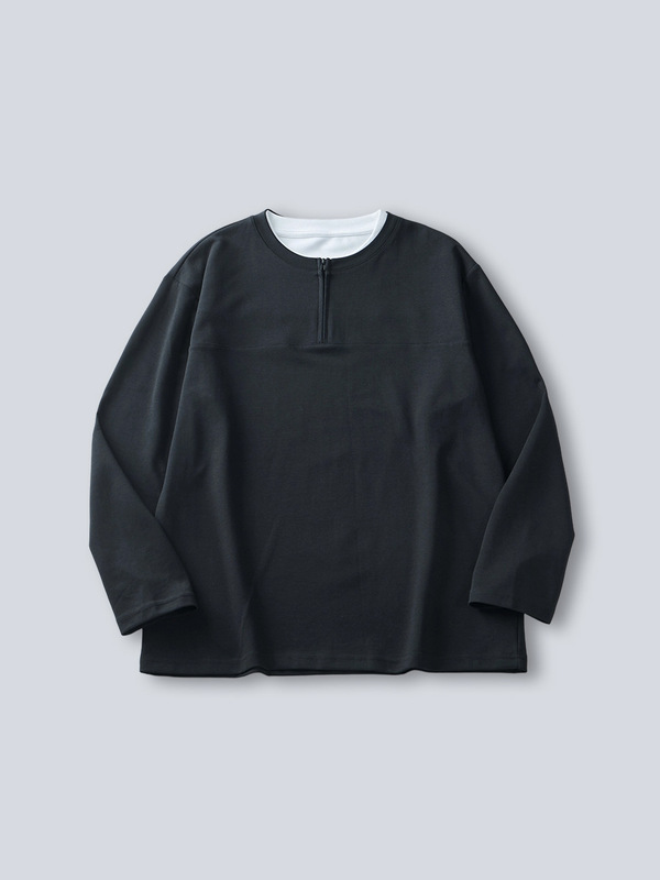 APO | ハーフジップライトラグジュアリーハイエンドルーズコントラストカラーフェイクツーピース長袖Tシャツインナートップボトリングシャツ|undefined